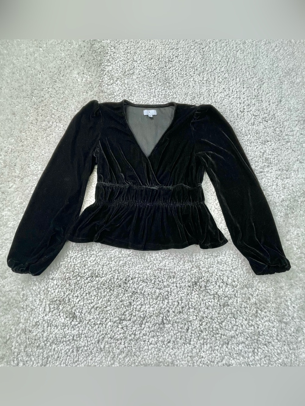 Black Velvet Whimsigoth Romantic Peplum Top Dark Academia Blouson Sleeve Small
